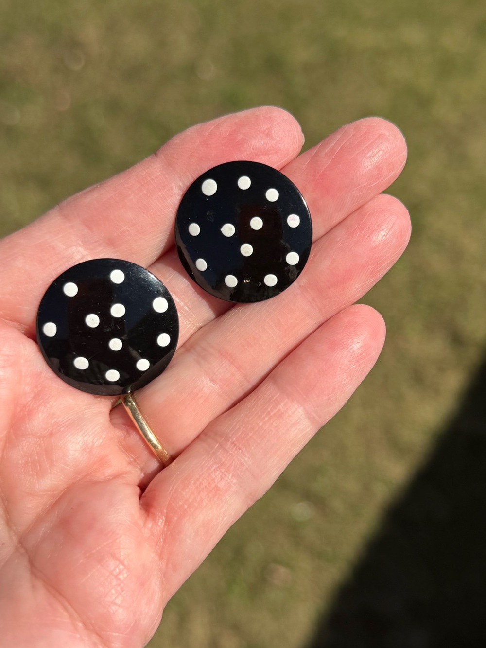 Vintage Black With White Dots Round Stud Earrings